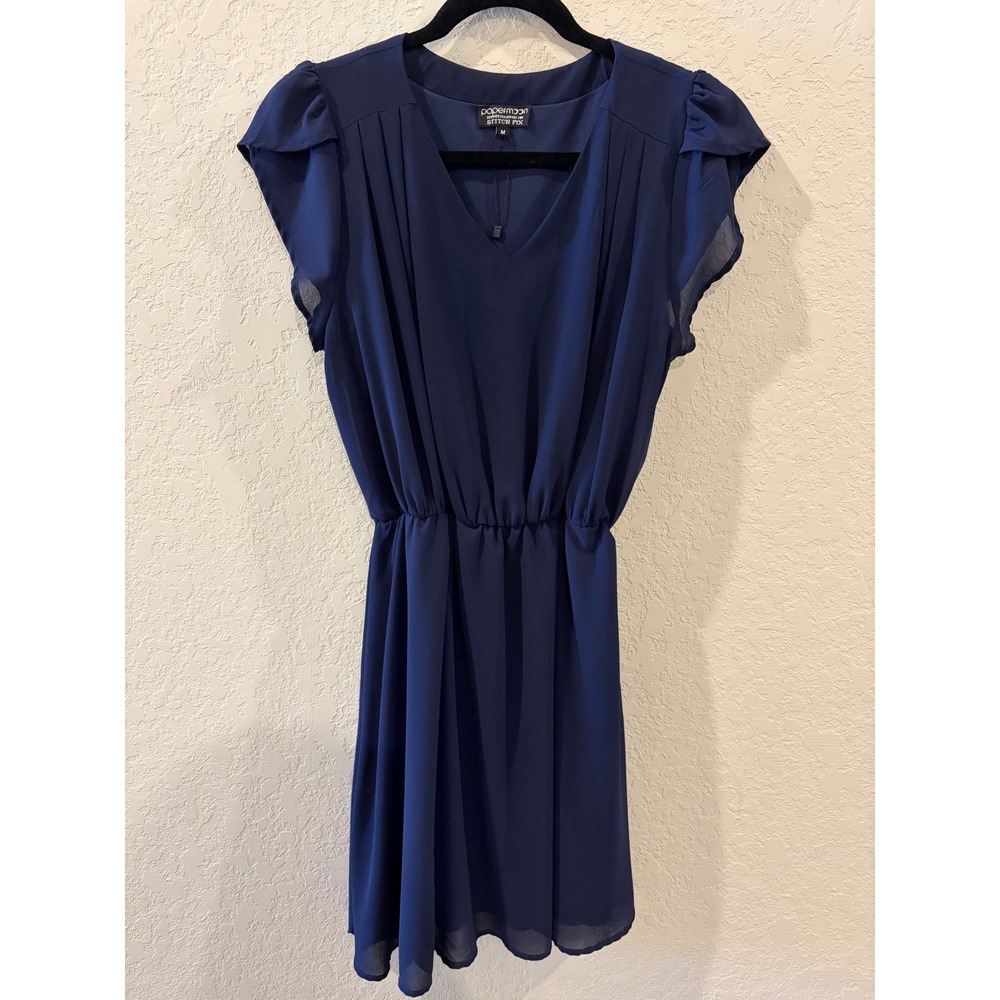 Papermoon Stitch Fix Navy Blue V-Neck Petal Sleeve Elastic Waist Mini Dress M